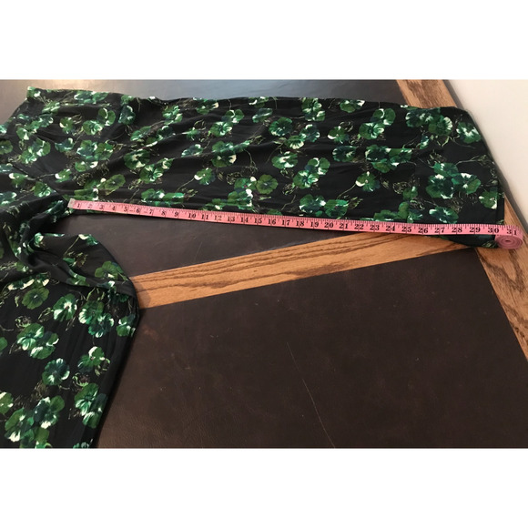 Anthropologie Elevenses Navy and Kelly Green Floral Flare Pants - Size 4 - Picture 9 of 13